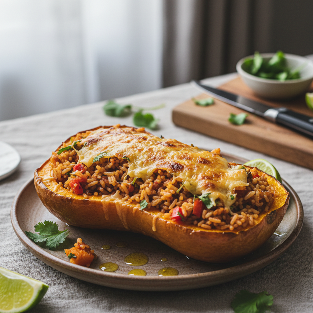 Courge Butternut farcie au riz mexicain