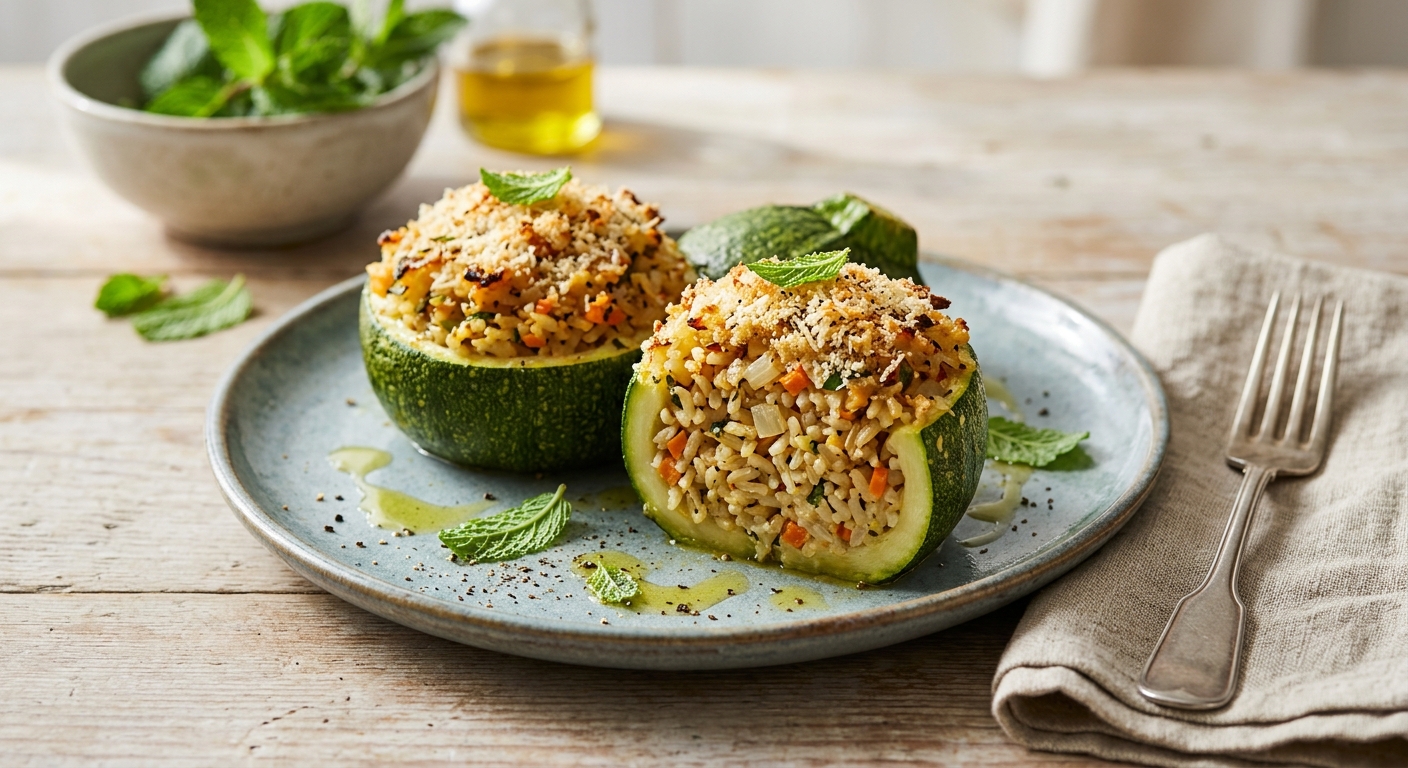 Courgettes farcies à la sicilienne (menthe et riz)