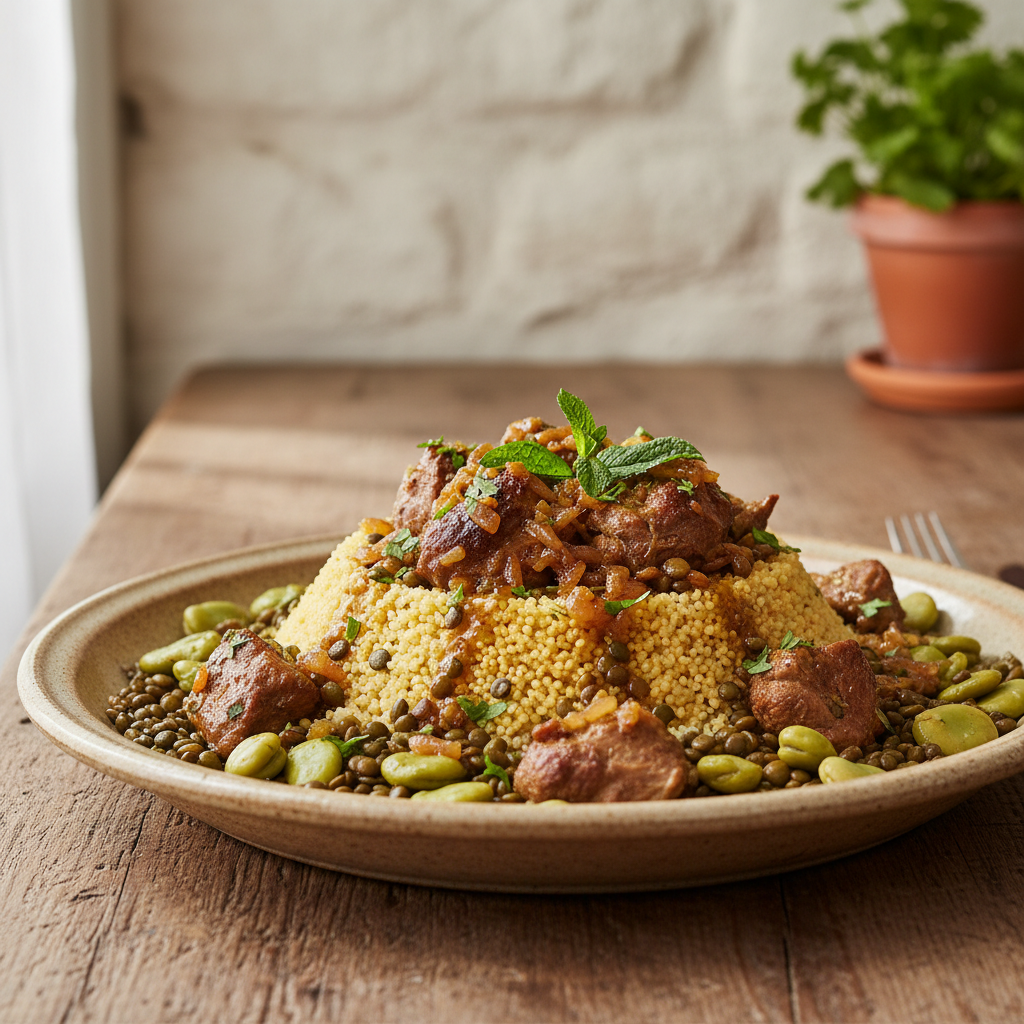 Couscous aux lentilles et aux fèves