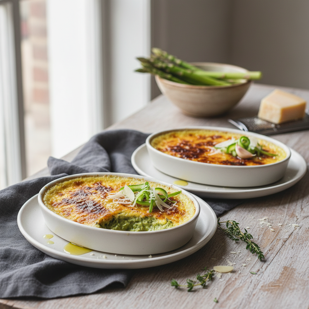 Crèmes brûlées aux asperges vertes & parmesan