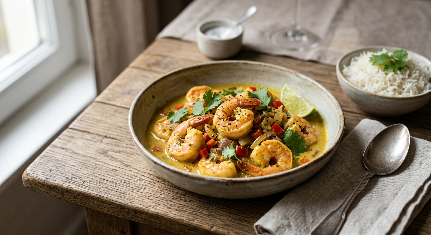 Crevettes au curry et lait de coco