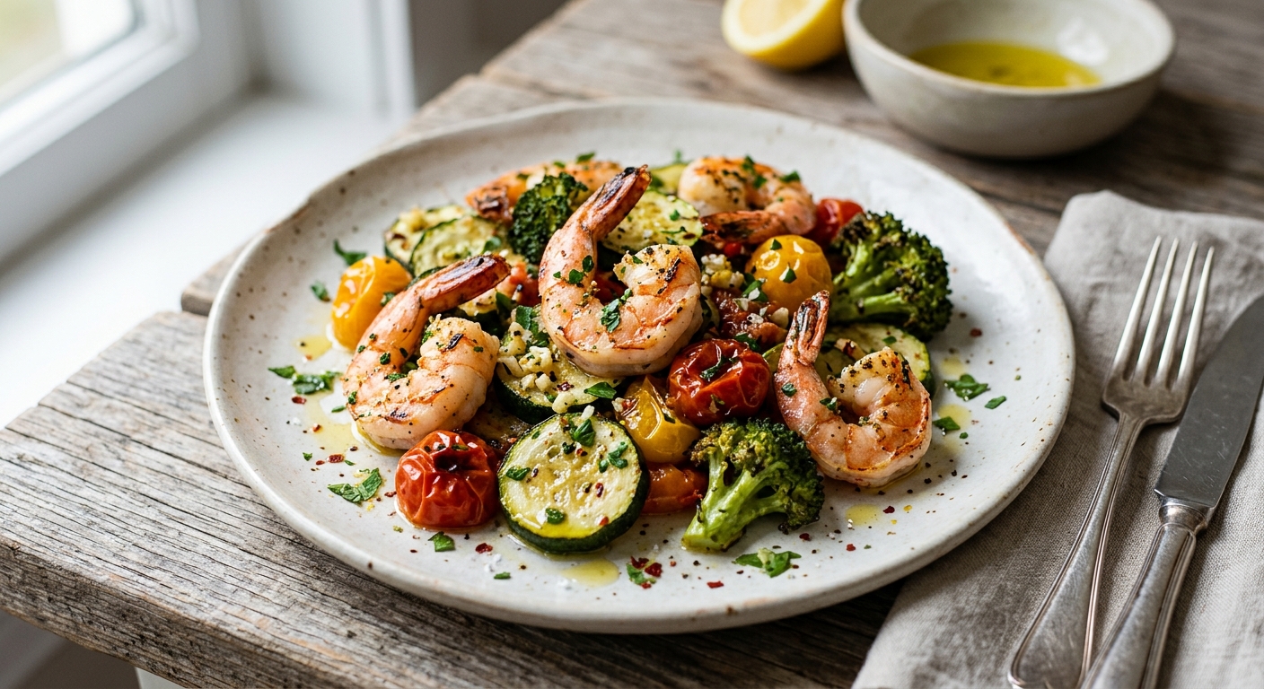 Crevettes & légumes persillés