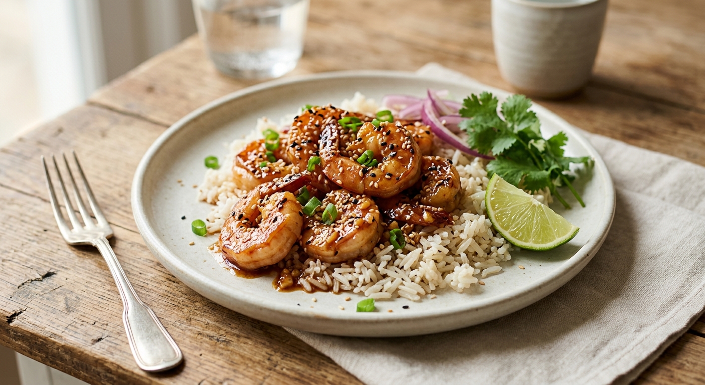 Crevettes miel sésame