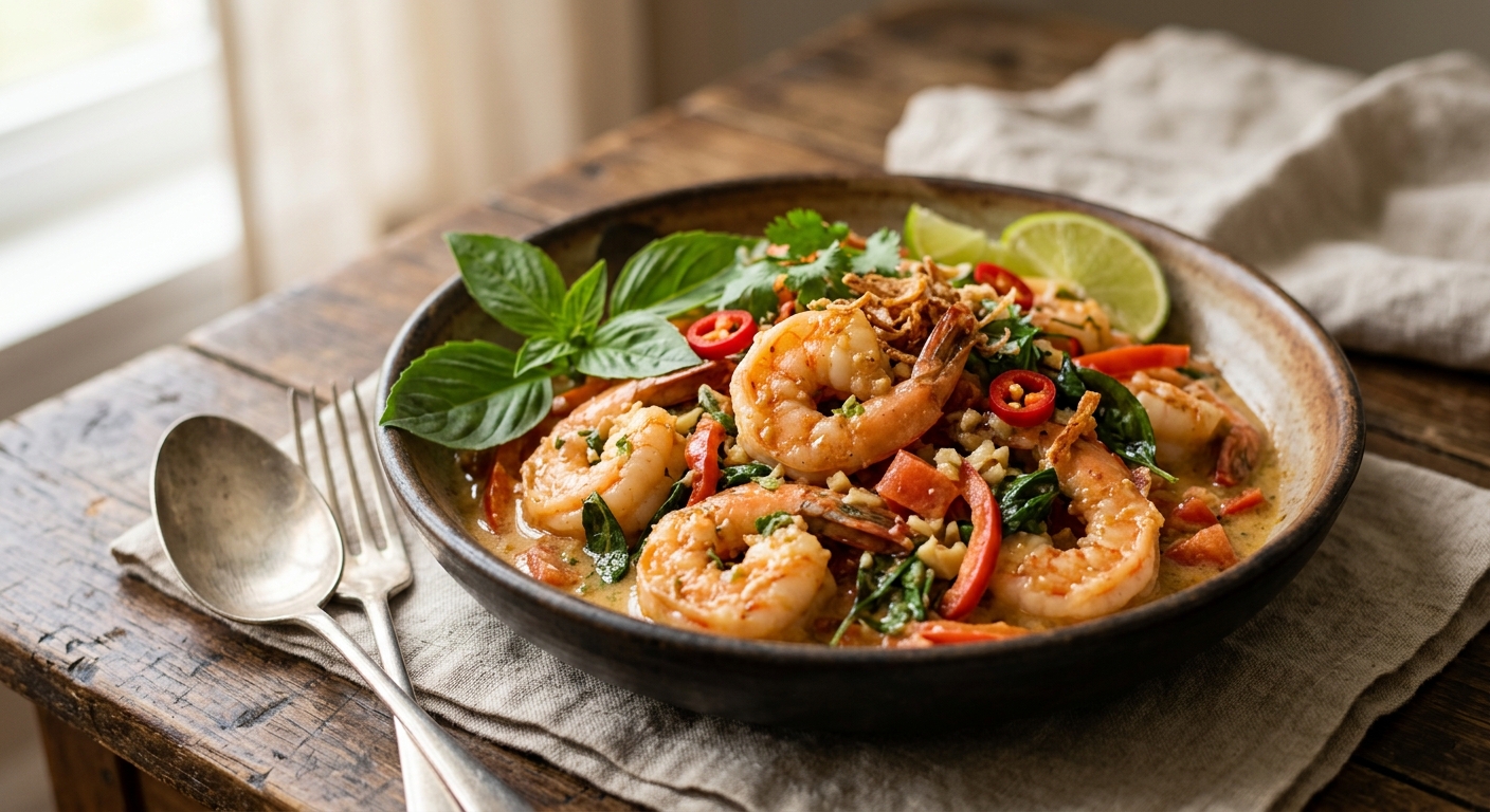 Crevettes thaï à l'ail et au basilic