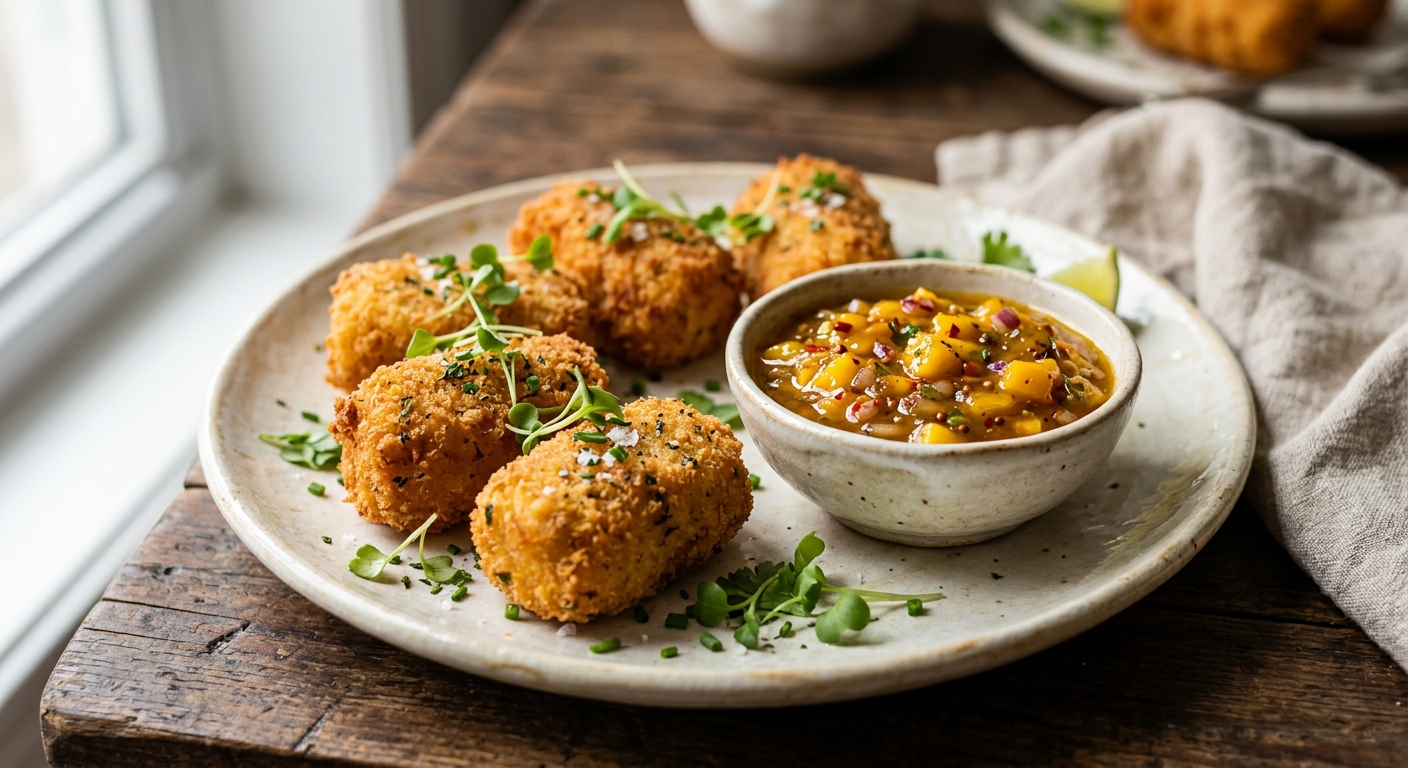 Croquettes de cabillaud au chutney de mangue