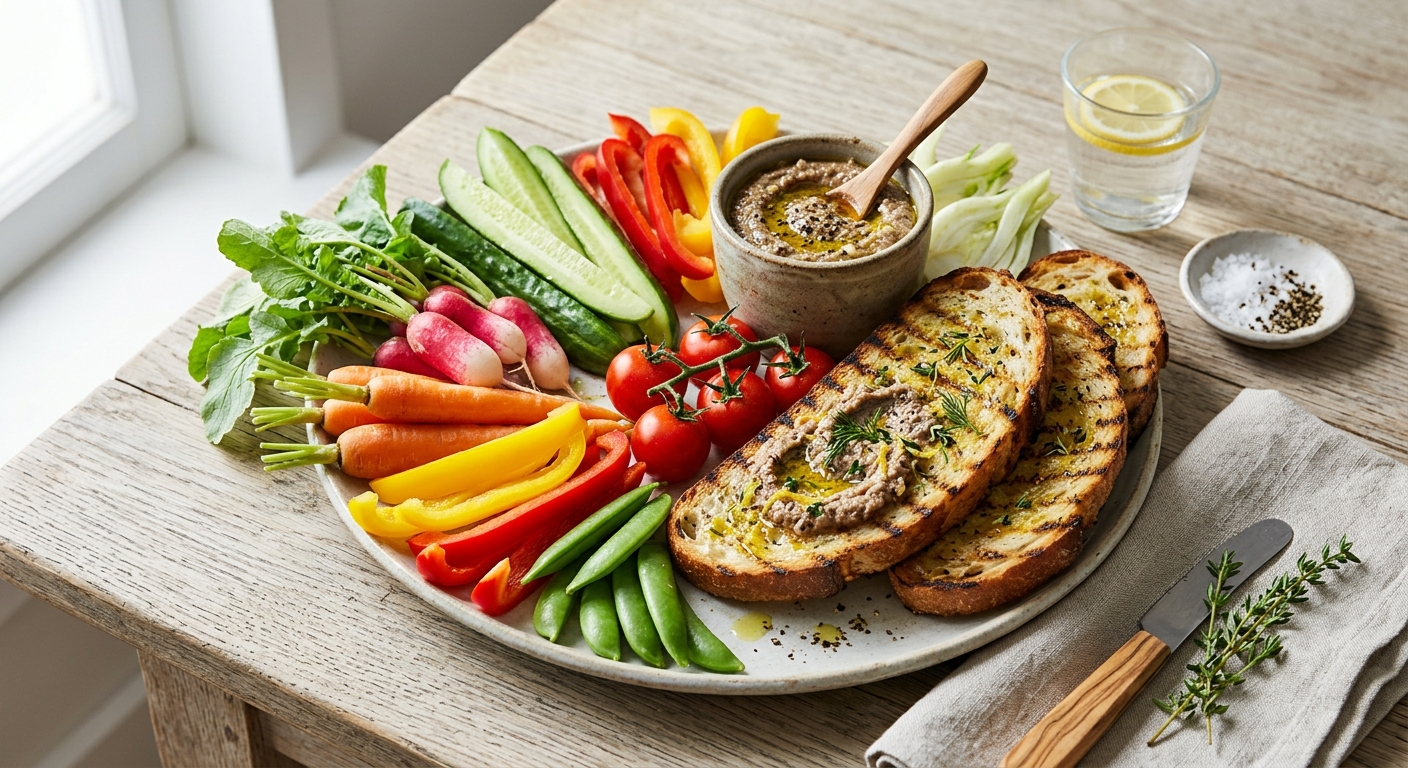 Crudités et tartines grillés à l'anchoïade