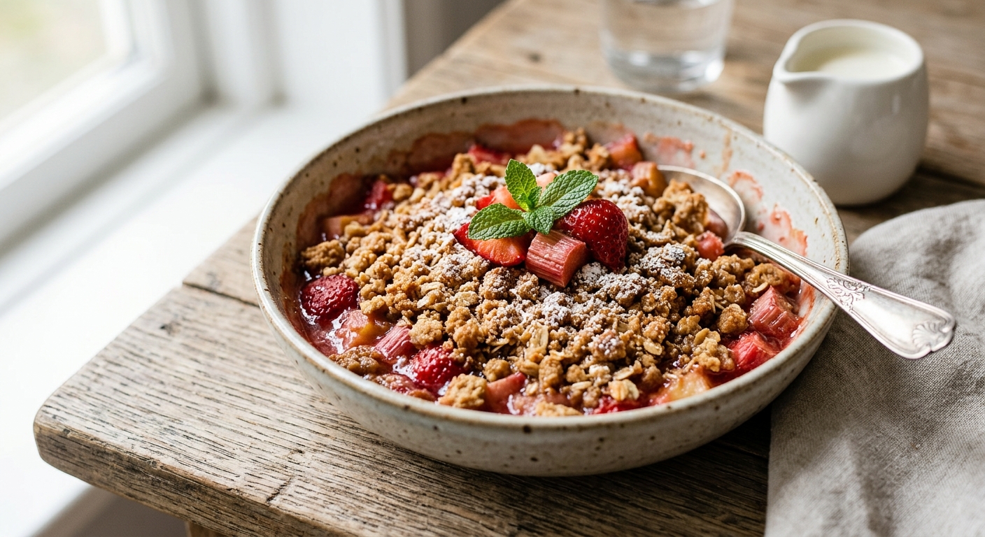 Crumble pommes, fraises, rhubarbe aux speculoos