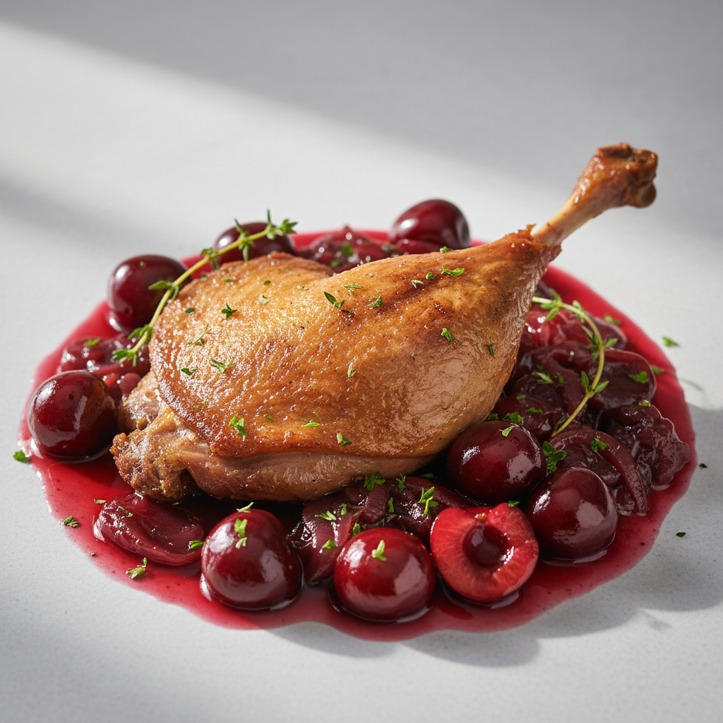 Cuisse de canard aux cerises