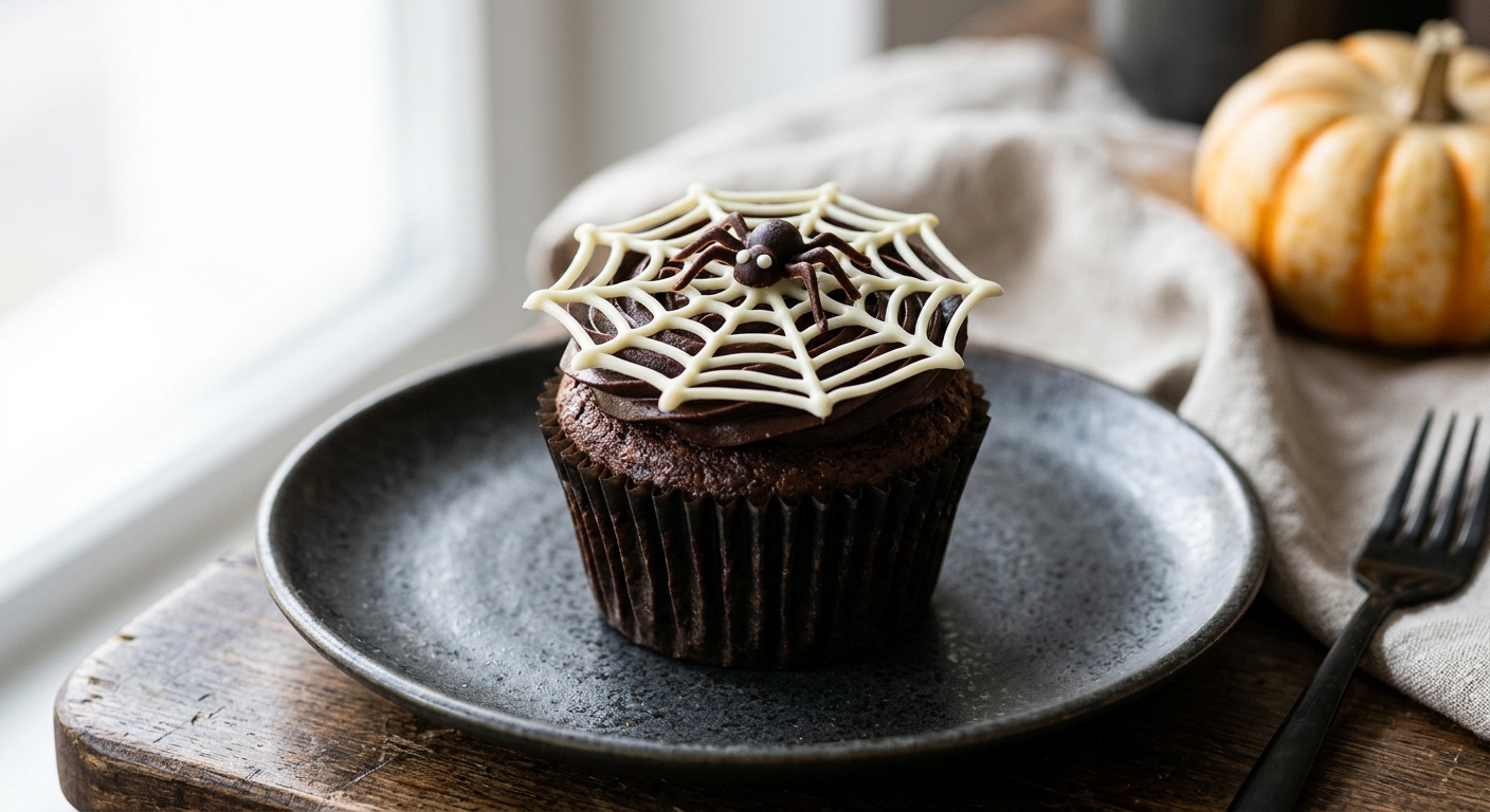 Cupcakes toile d'araignée pour Halloween, avec un délicieux muffins potimarron chocolat