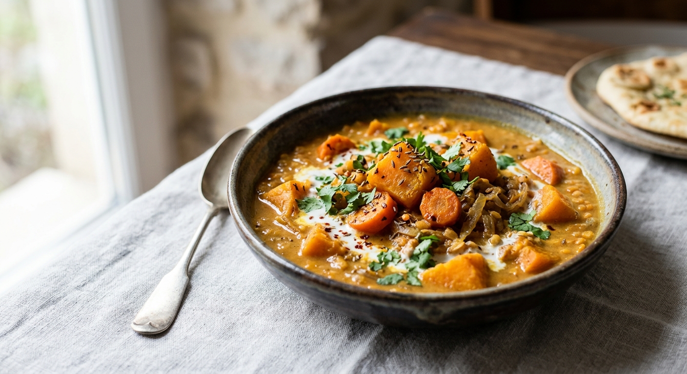 Curry au potimarron et lentilles corail de Pascale Weeks - recette indienne