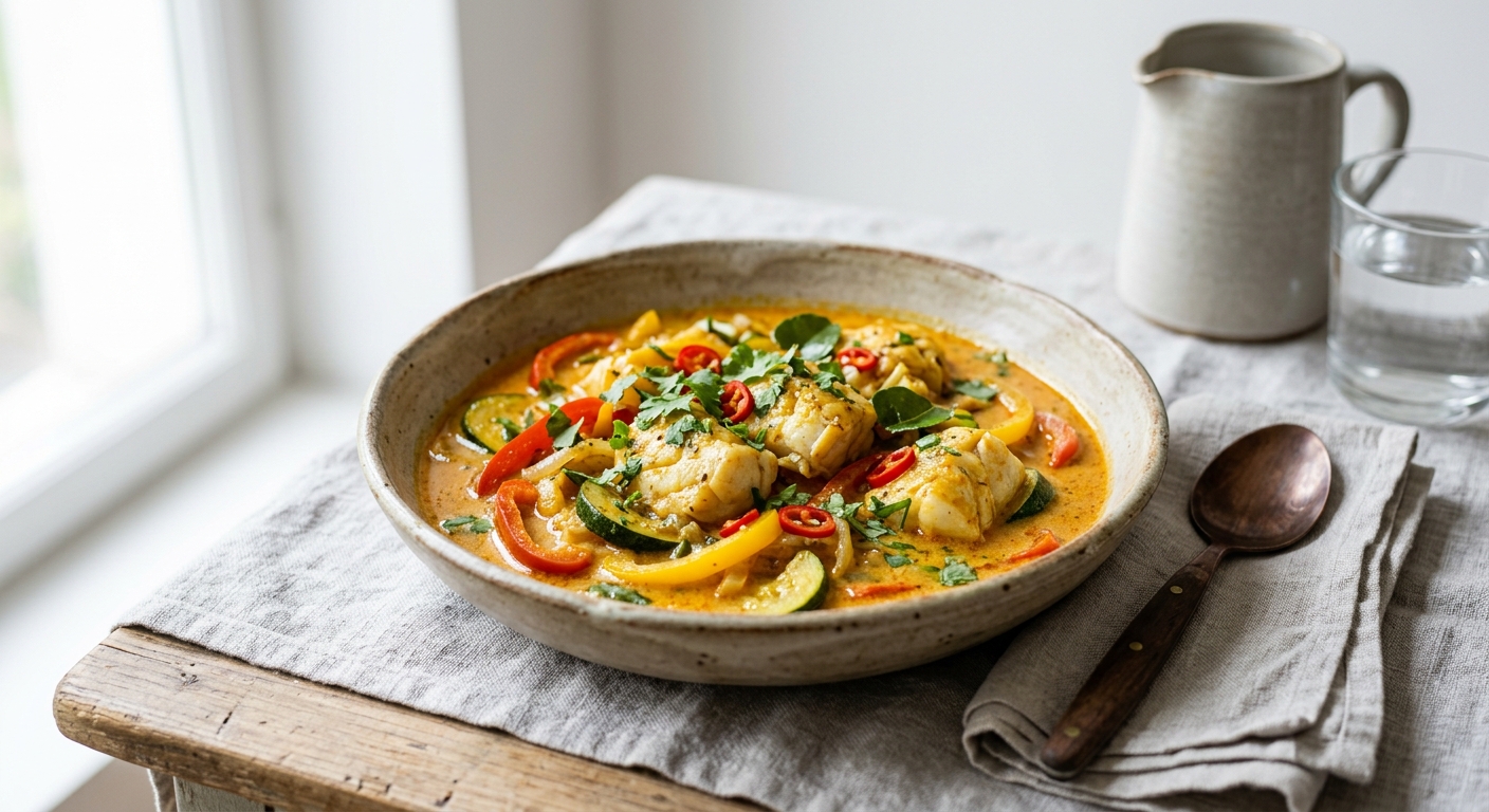 Curry de cabillaud au poivron