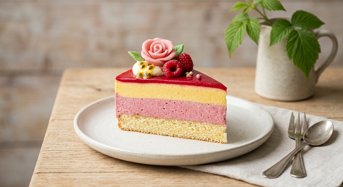 Délice aux framboises et aux fruits de la passion