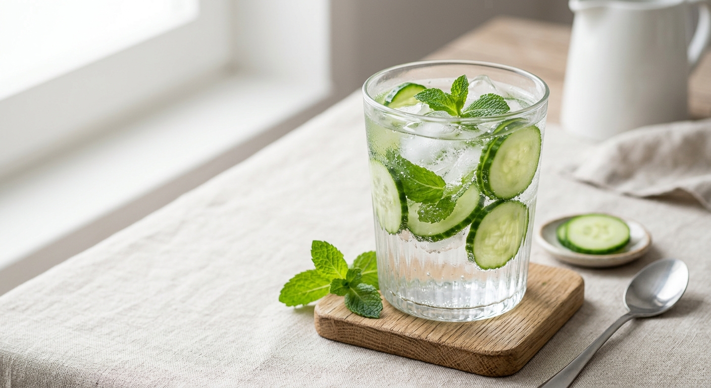 Eau infusée menthe concombre