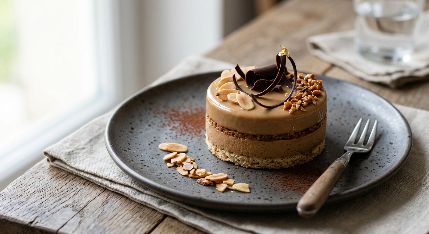 Entremet au café et aux amandes