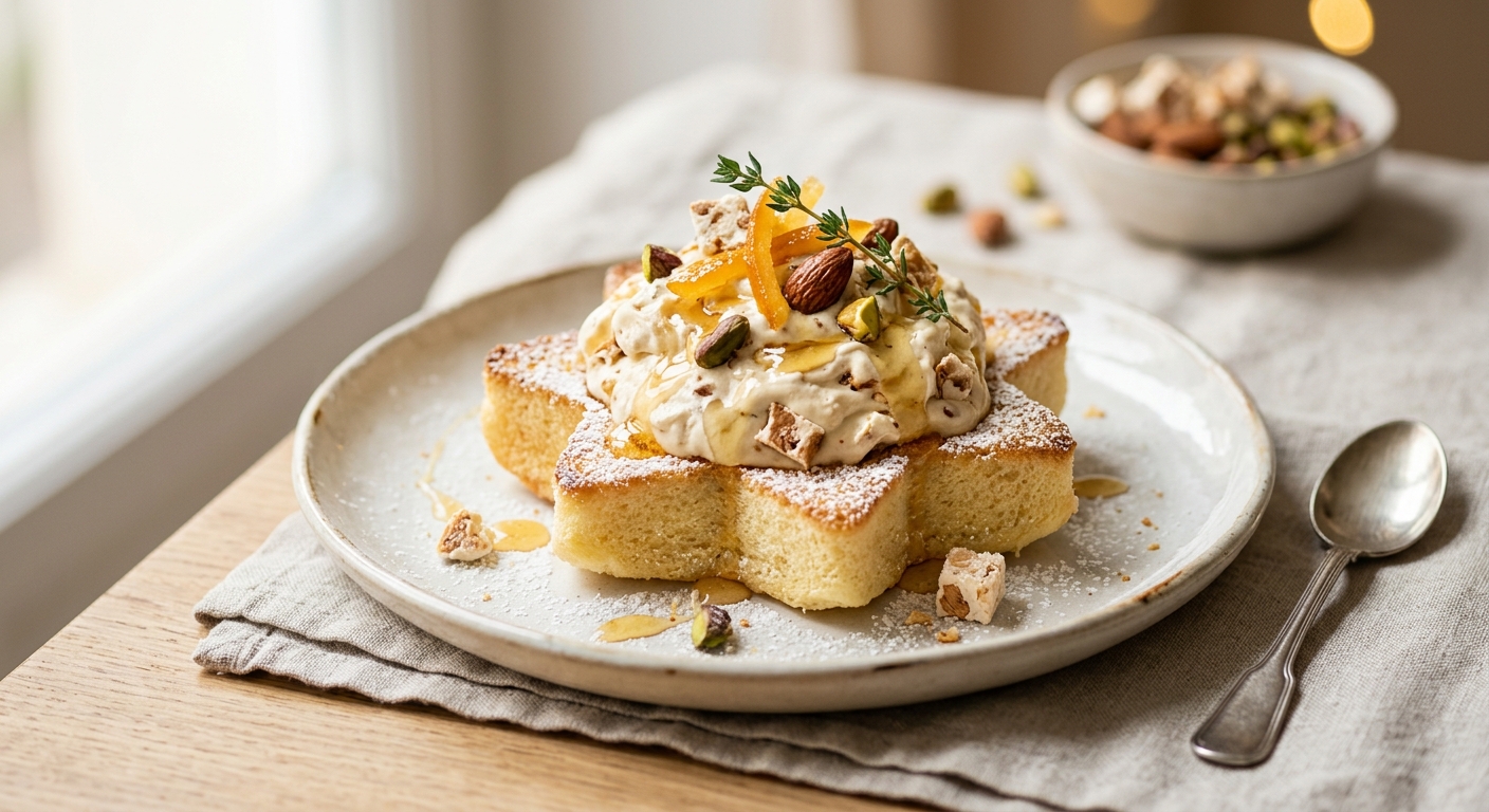 Etoile de Pandoro avec Semifreddo au nougat et au miel