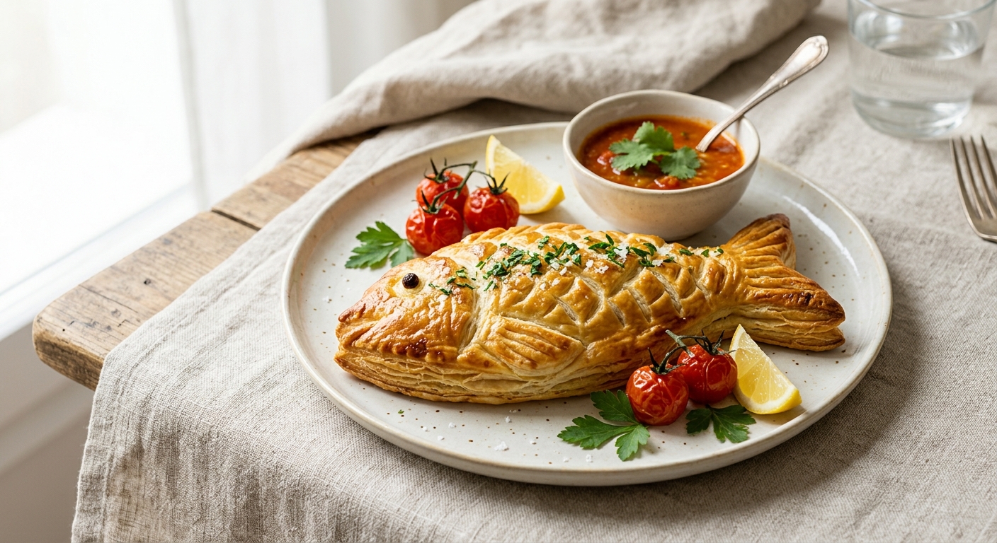 Feuilleté poisson au curry et tomate pour le 1er avril