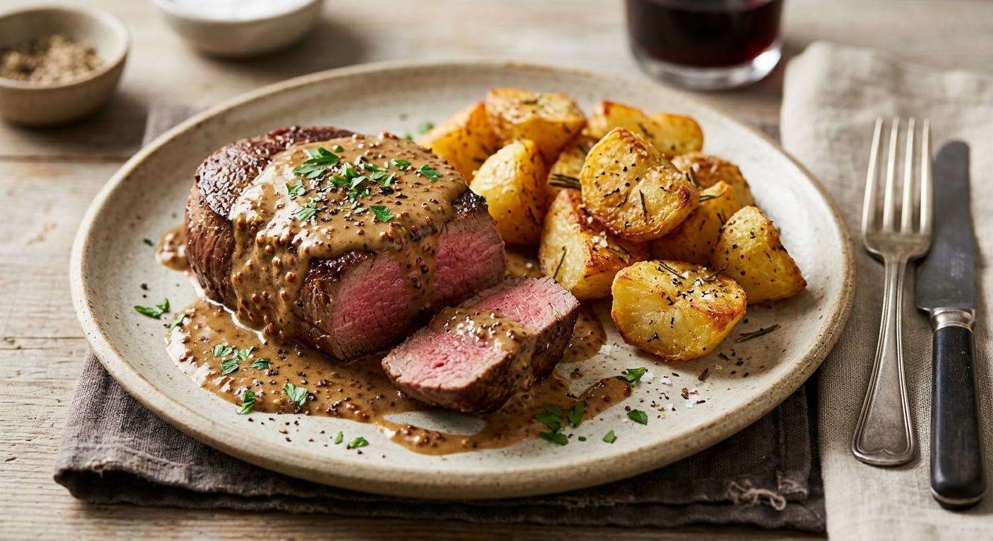 Filet mignon à la moutarde et aux potatoes maisons