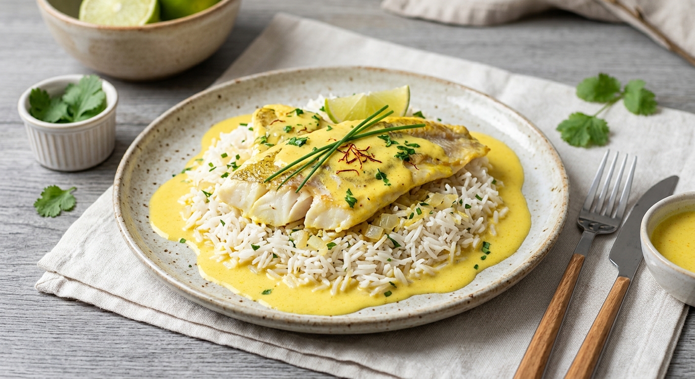 Filets de merlan au lait de coco et safran
