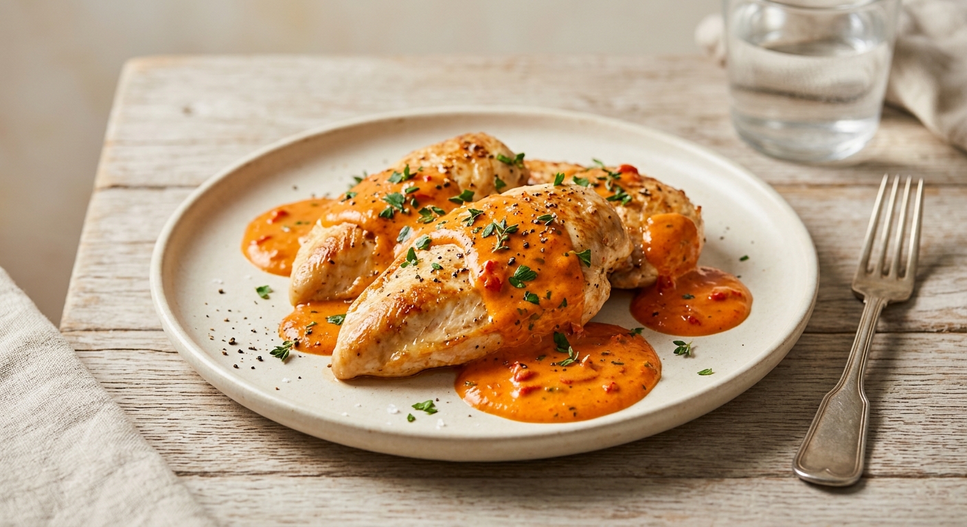 Filets de poulet à la crème de poivron facile
