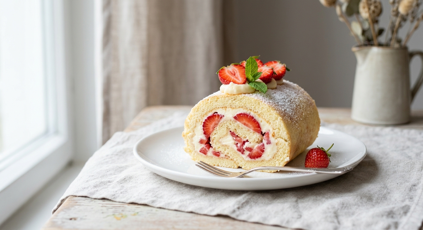Fraisier en gâteau roulé