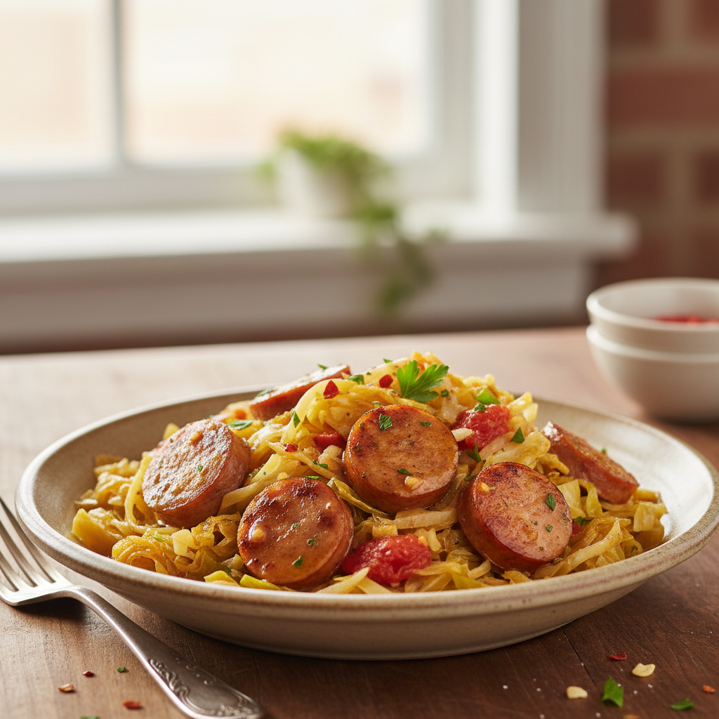 Fricassée de chou aux saucisses