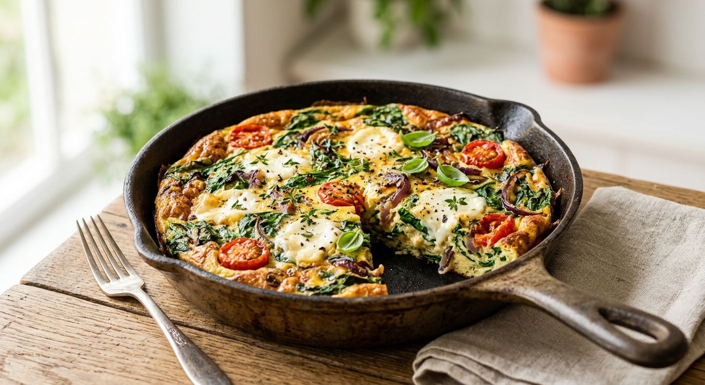 Frittata fondante chèvre épinards (cuisson à la poêle)