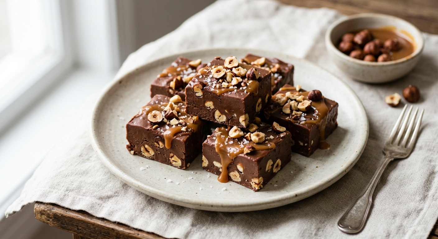 Fudge au chocolat au lait, caramel et noisettes
