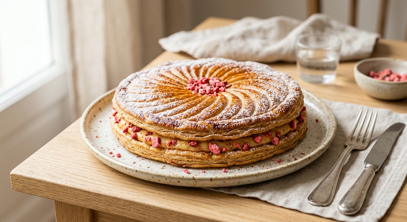 Galette des rois aux pralines roses et crème patissière