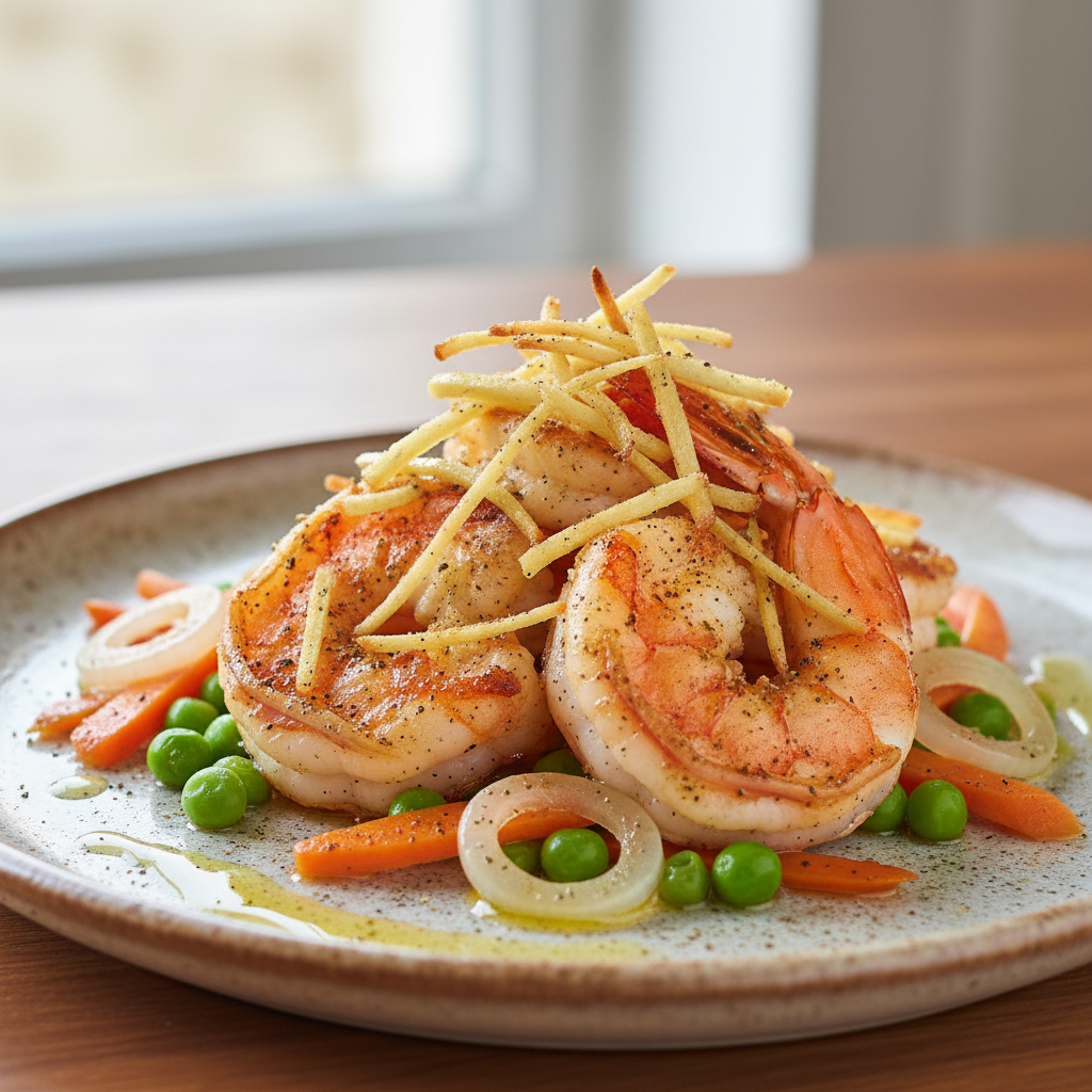 Gambas au gingembre croquant