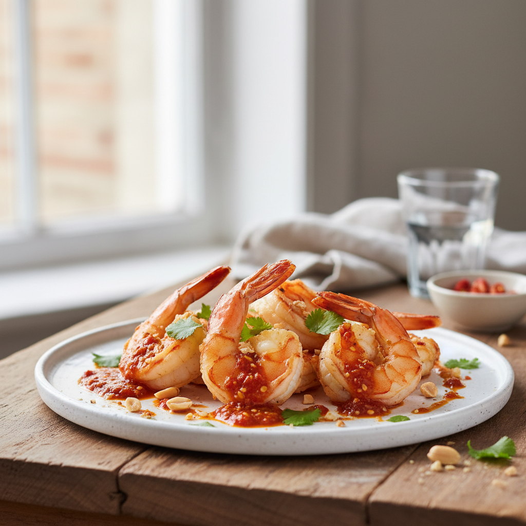 Gambas au piment et aux arachides