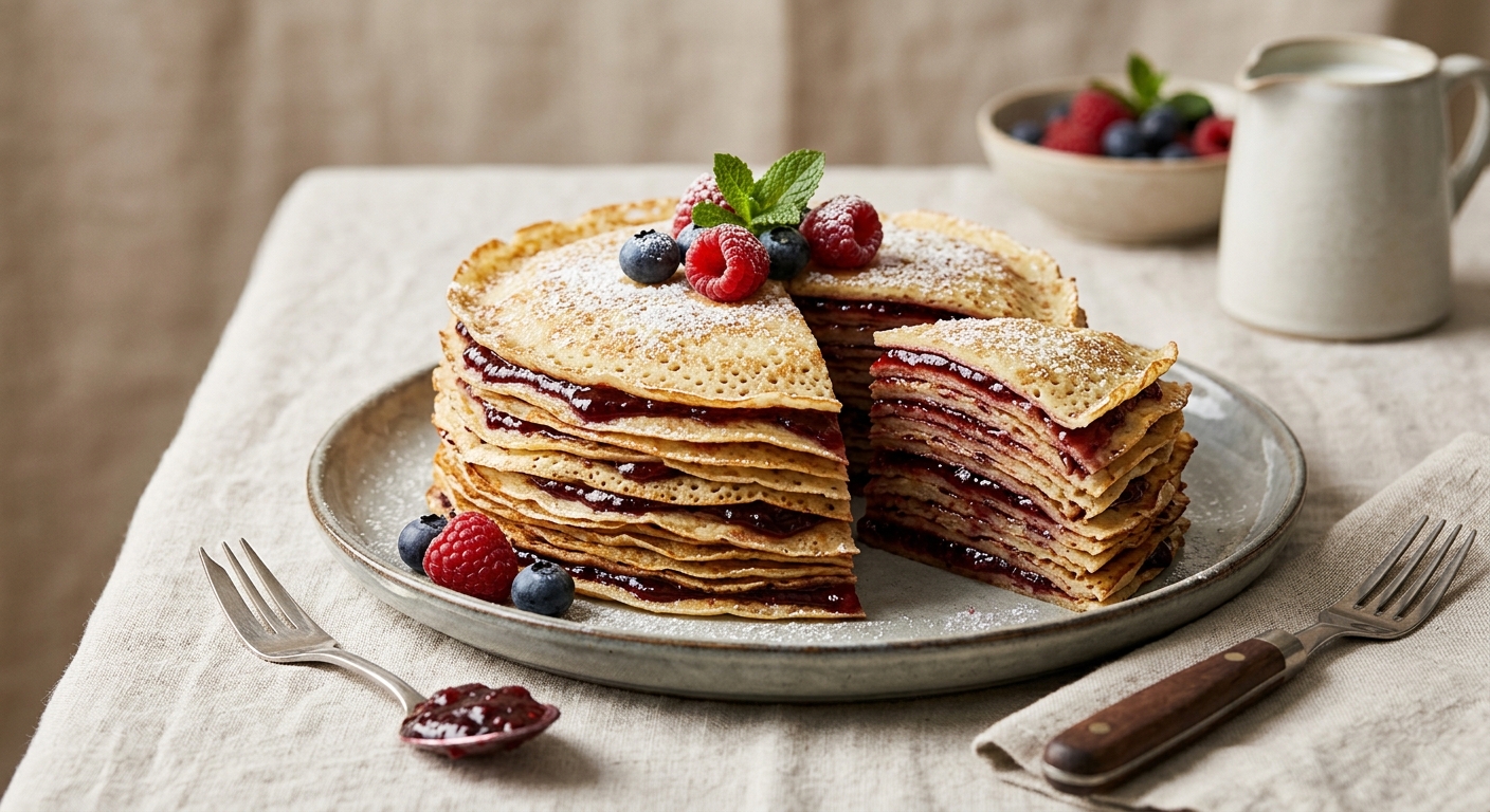 Gâteau de crêpes à la confiture