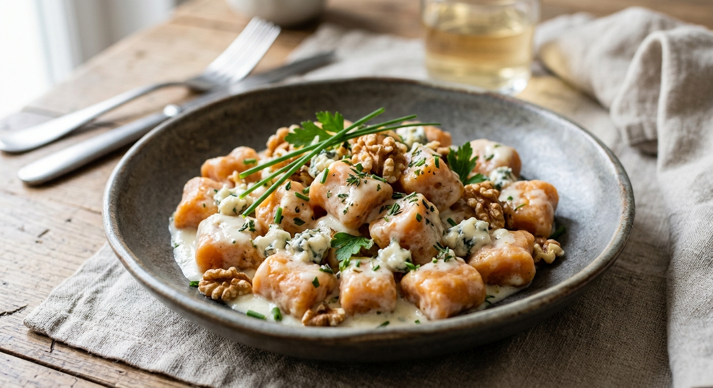 Gnocchi minute de patate douce et sauce fromage bleu de Cyril Lignac
