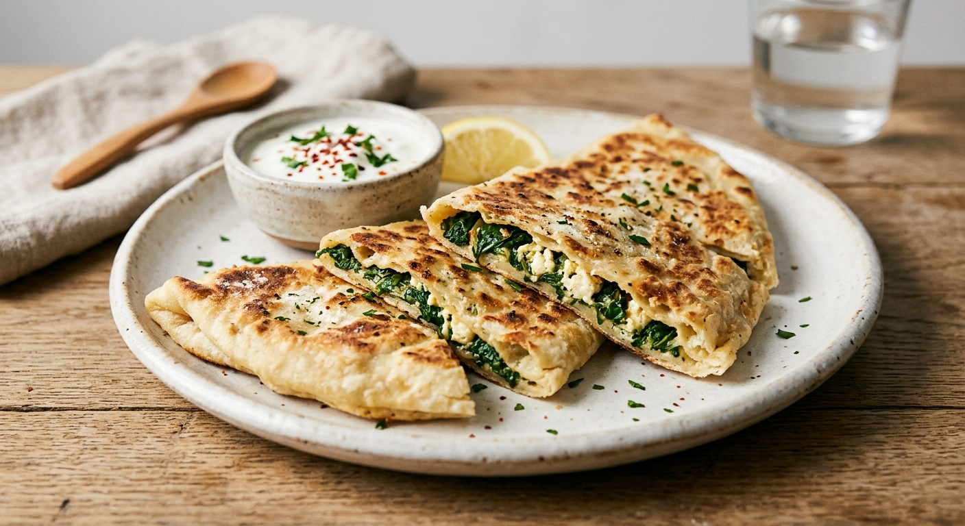 Gözleme aux épinards et à la feta (crêpe turque)