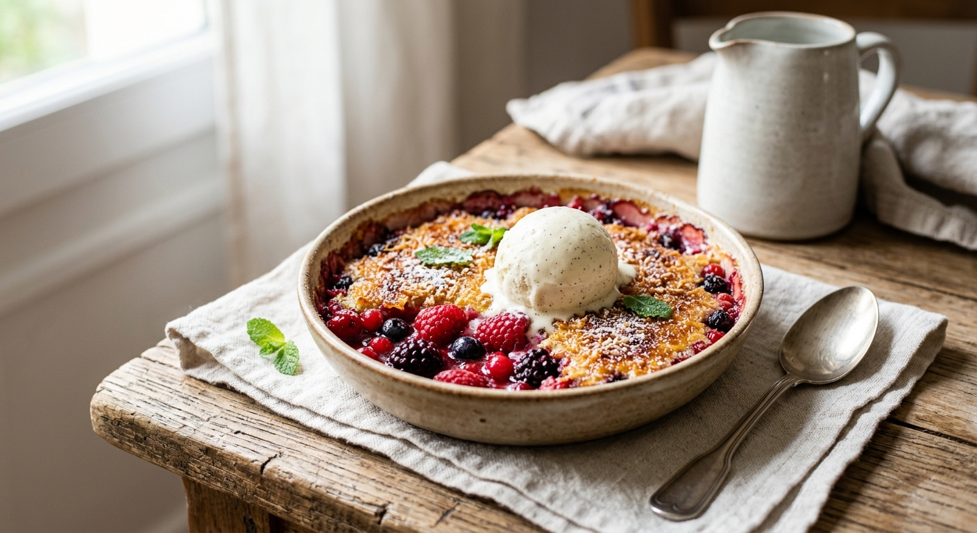 Gratin de fruits rouges et sa glace vanille