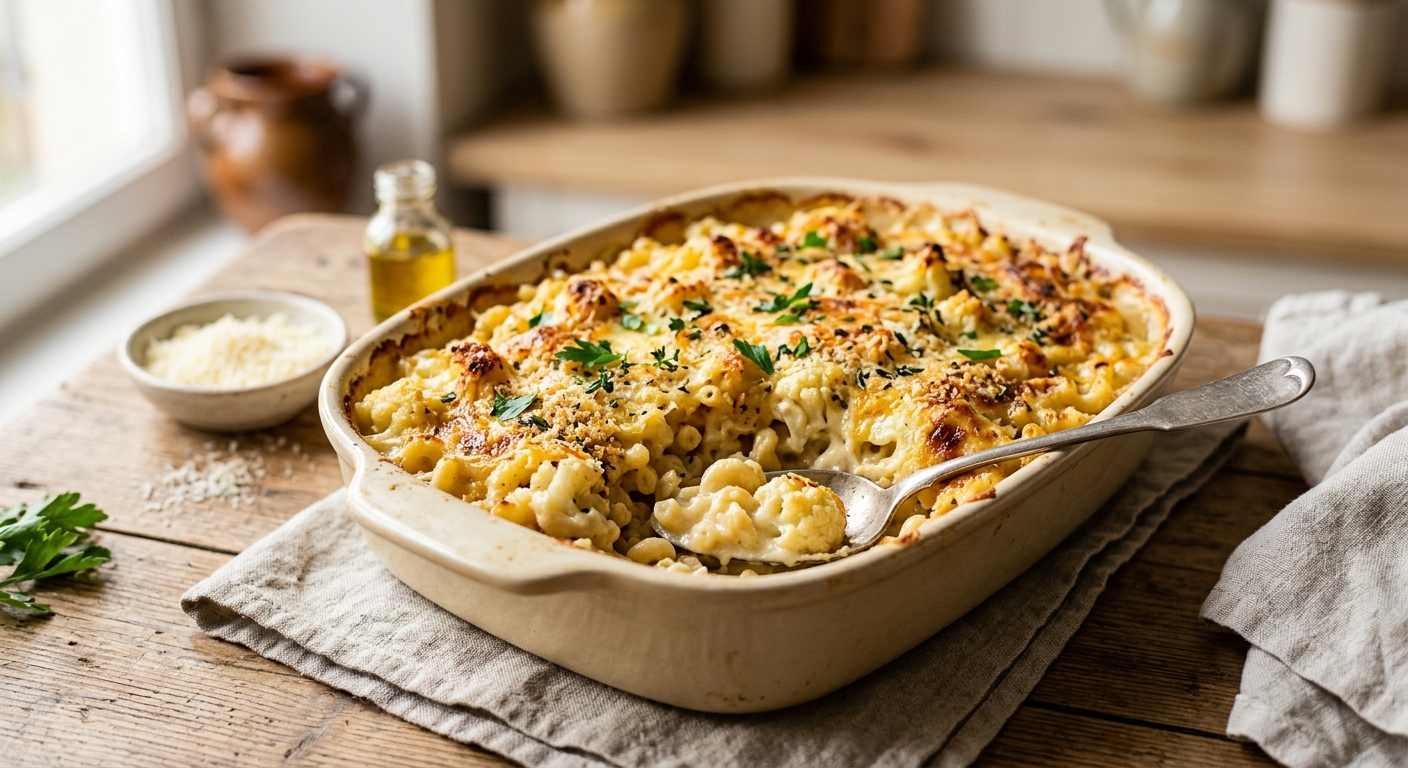 Gratin de pâtes au chou-fleur façon "mac & cheese"