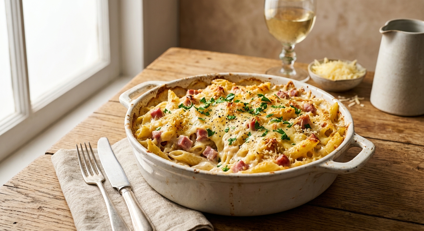 Gratin de pâtes au jambon