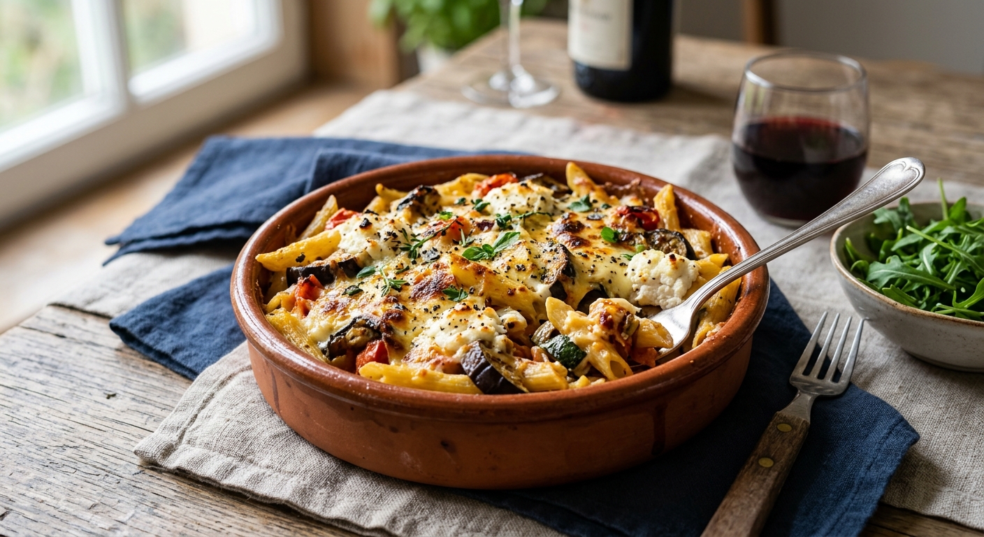 Gratin de pâtes aux légumes grillés