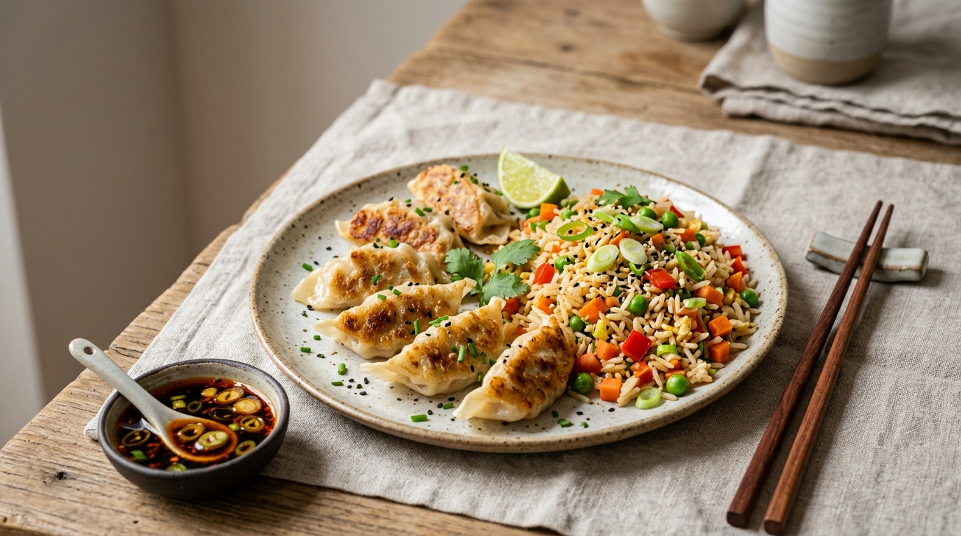 Gyozas & riz sauté aux légumes