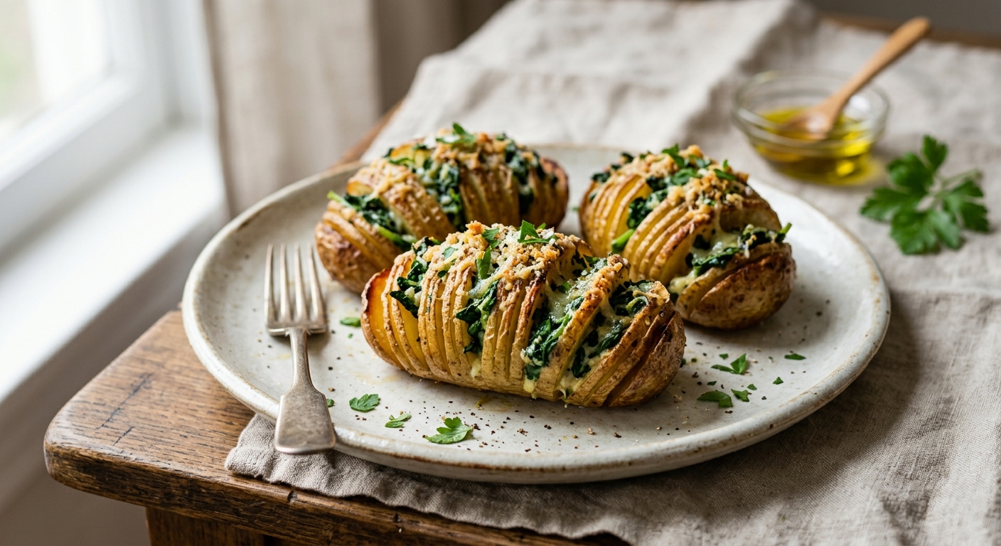 Hasselback potatoes aux épinards et parmesan