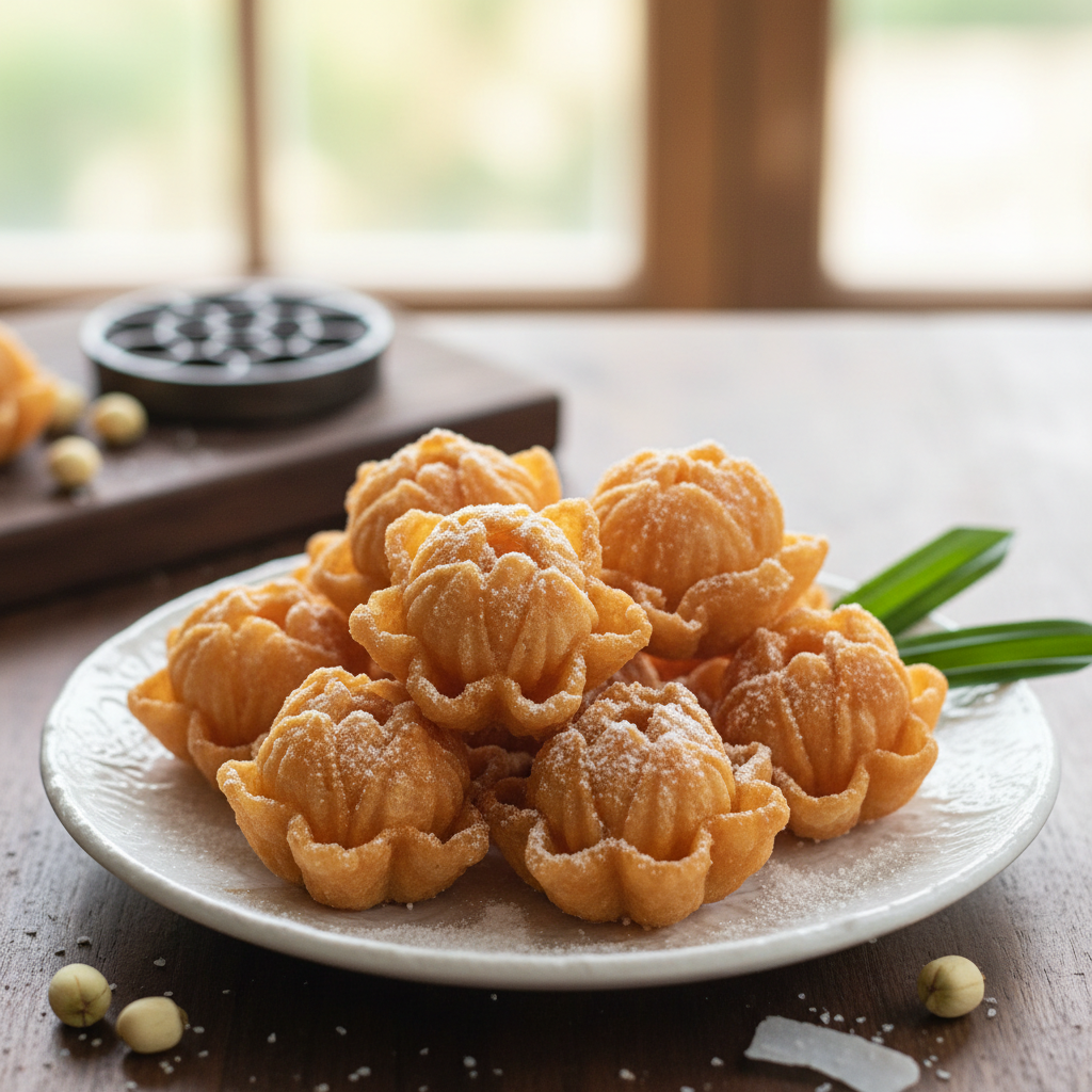 Kanom dok jok (beignets fleur de lotus)