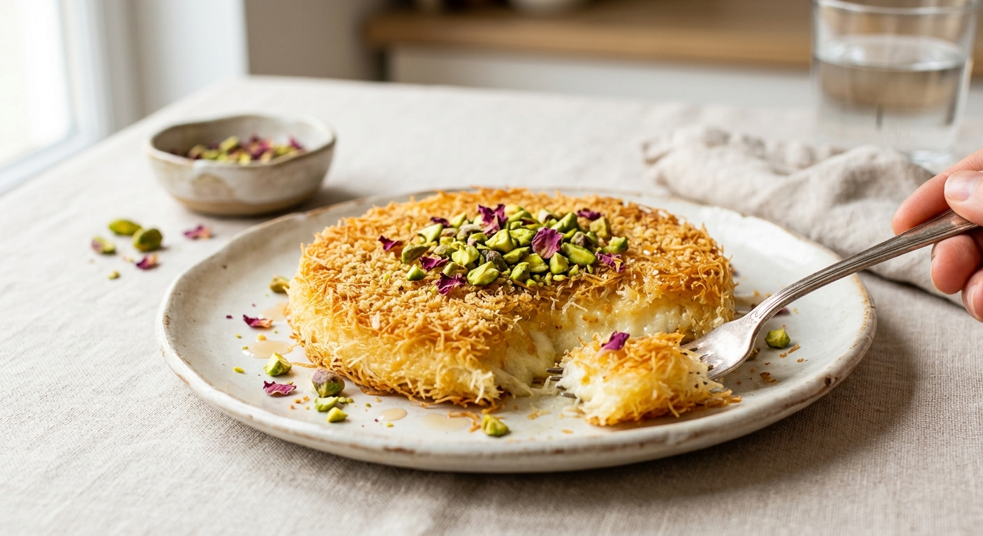 Knafeh (cheesecake libanais à la fleur d'oranger et pistaches)