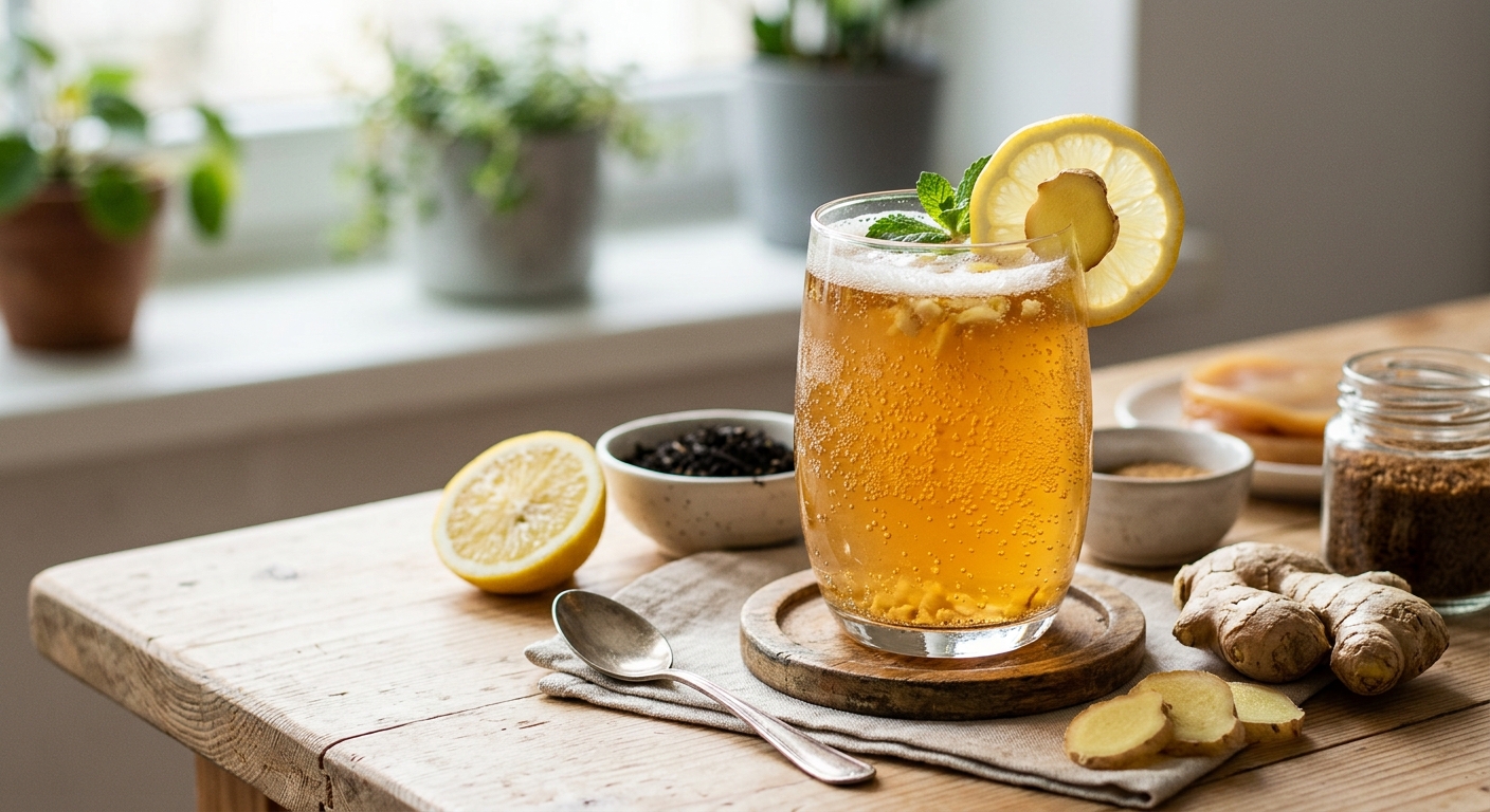 Kombucha maison au citron et au gingembre
