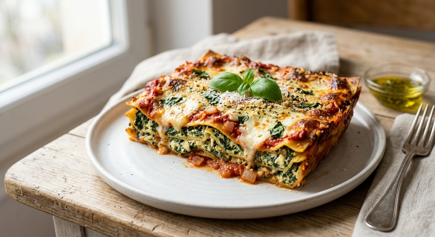 Lasagnes d'épinards à la ricotta & sauce tomate