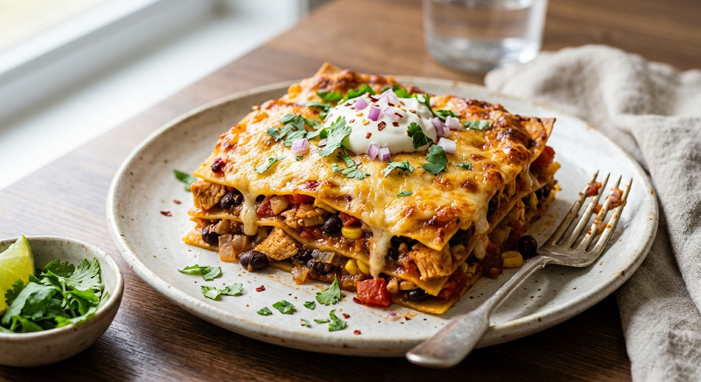 Lasagnes tex-mex au poulet et haricots noirs