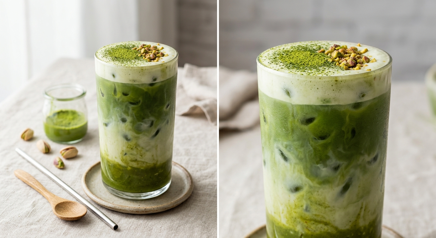 Matcha latte glacé à la pistache