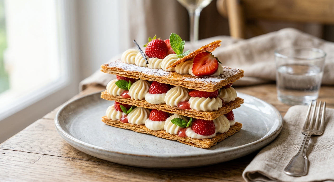 Millefeuille de fraise à la crème de chèvre