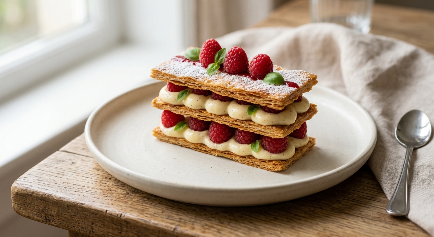 Millefeuille framboises basilic