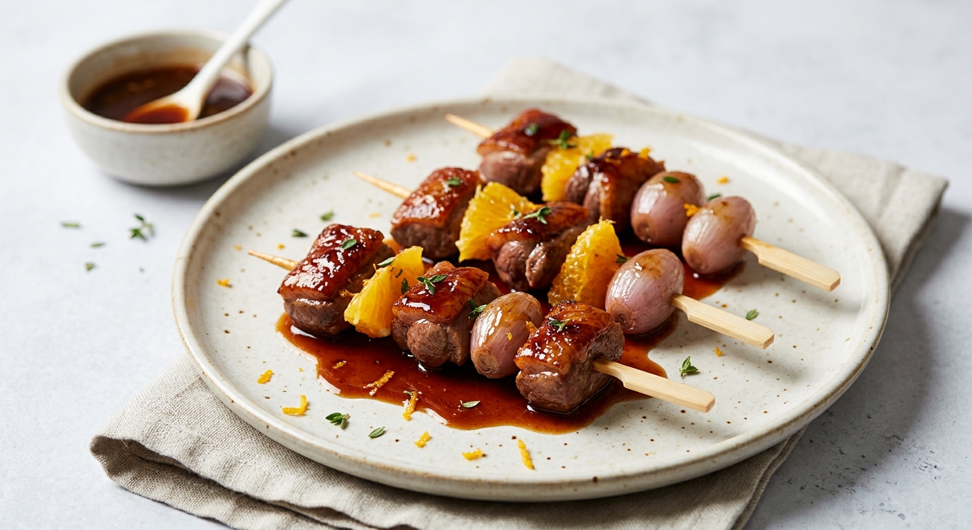 Mini brochettes de canard sauce aigre-douce