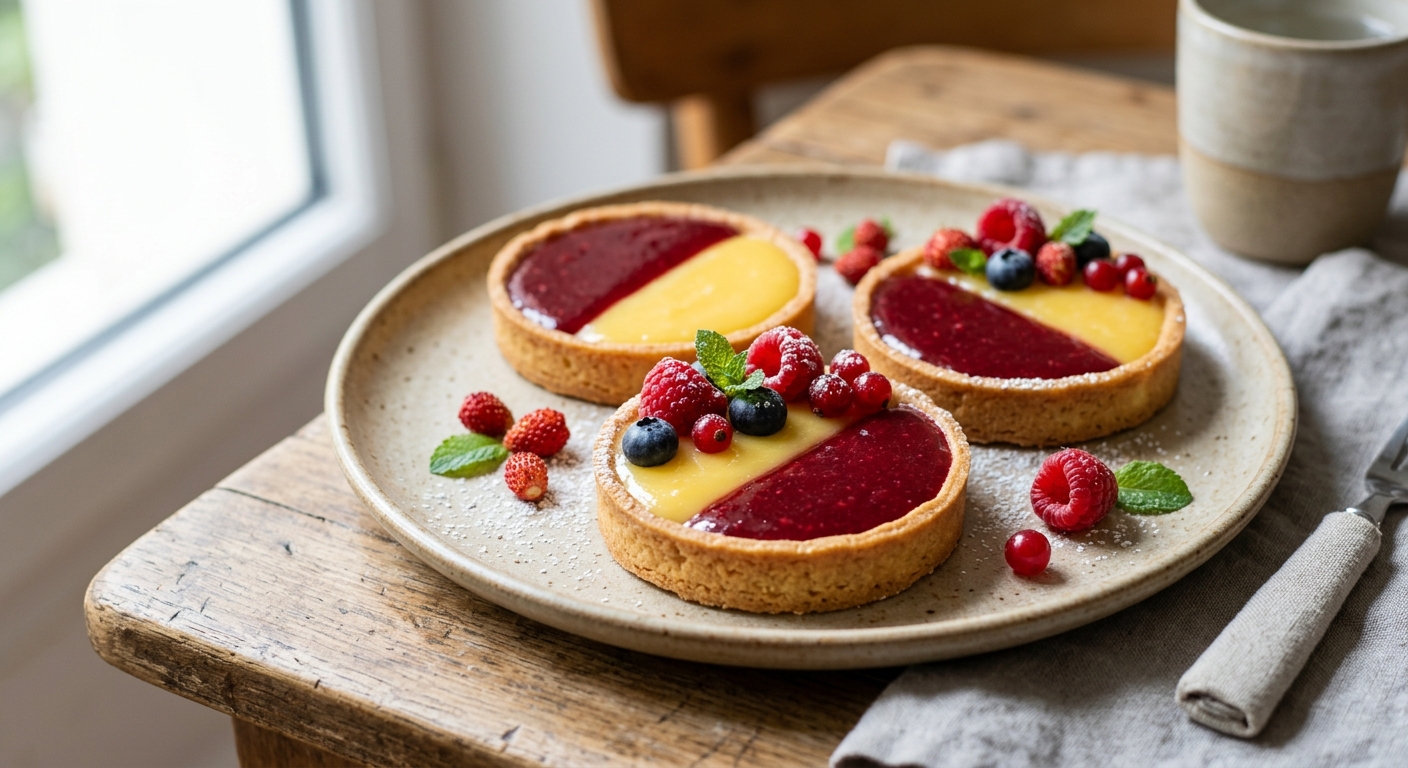 Minis tartes bicolores au lemon et fruits rouges curd
