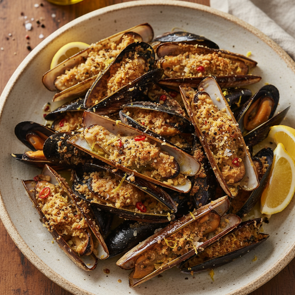 Moules et couteaux gratinés
